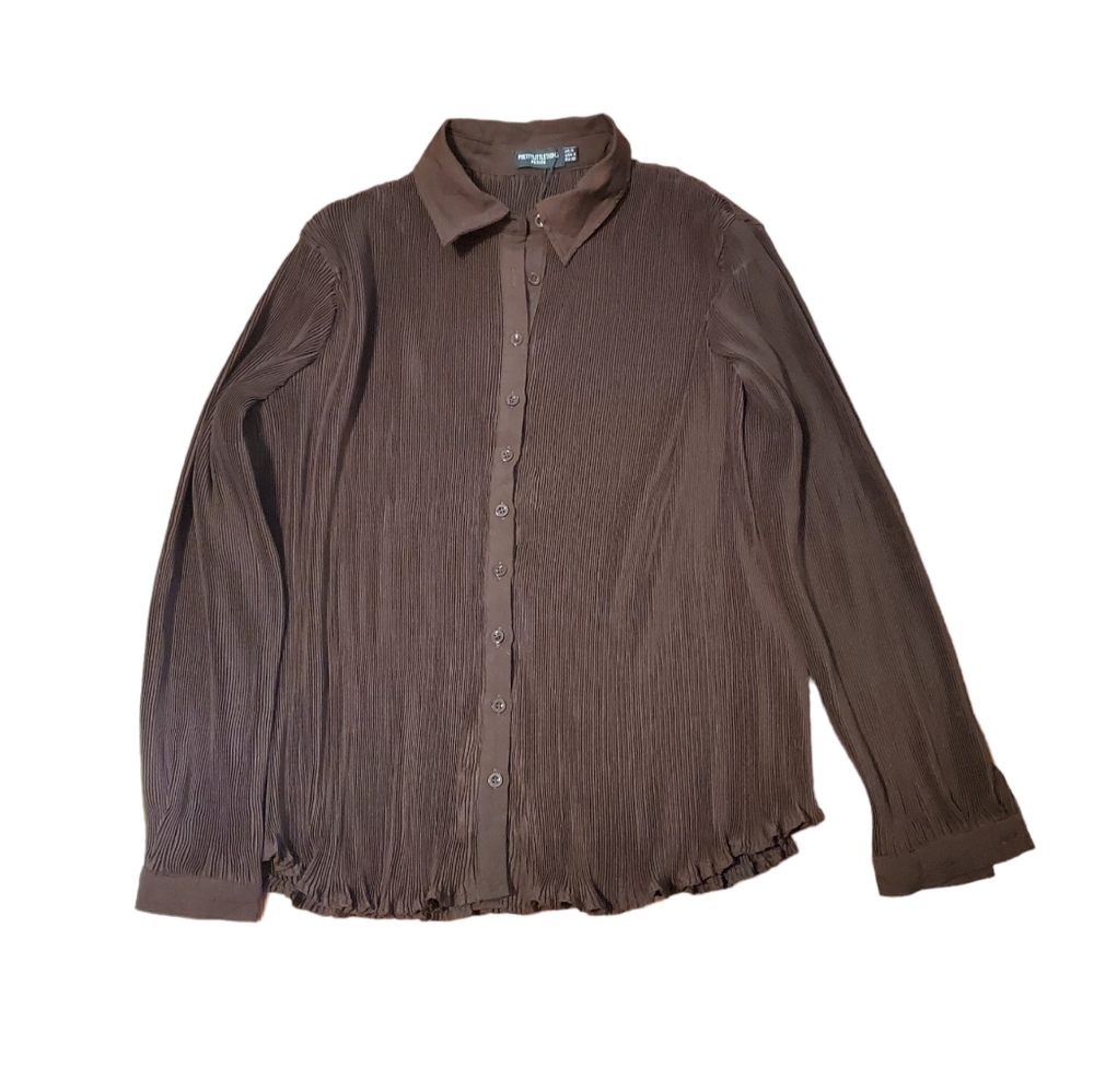 Pretty Little Thing 6 Brown Ribbed Buttondown Dress Shirt